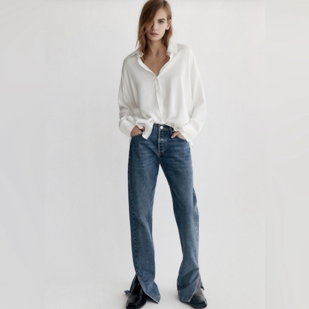 Zara Mid Rise Split Straight Jeans